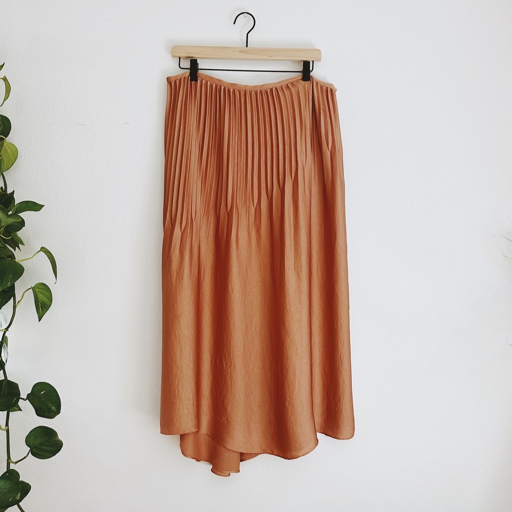 Vince Pleated Panel Skirt Vintage Rose Asymmetric High Low Midi Skirt